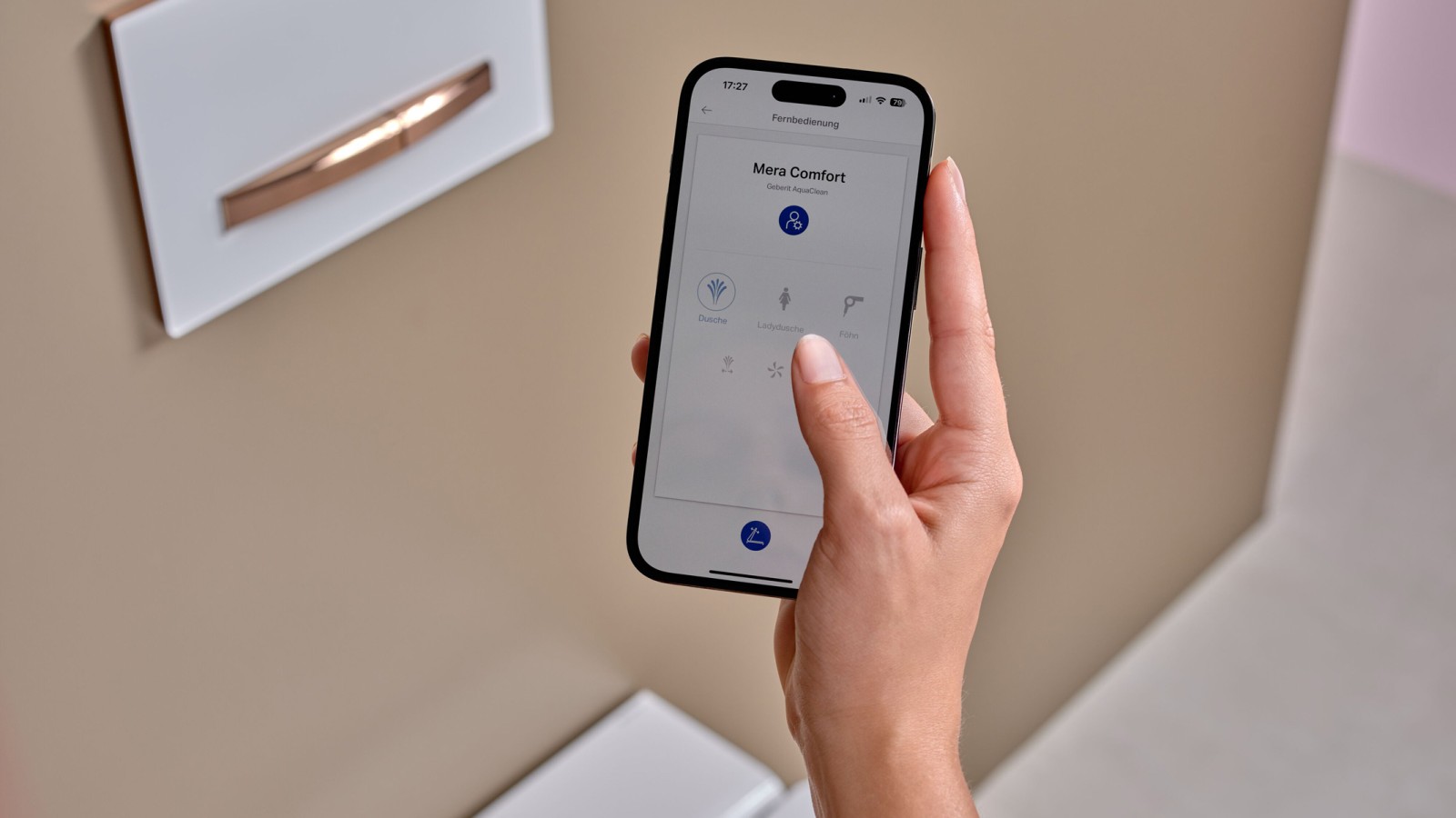 Sprchové WC Geberit Mera Comfort ovládané pomocí aplikace Geberit Home Sprchové WC Geberit Mera Comfort ovládané pomocí aplikace Geberit Home