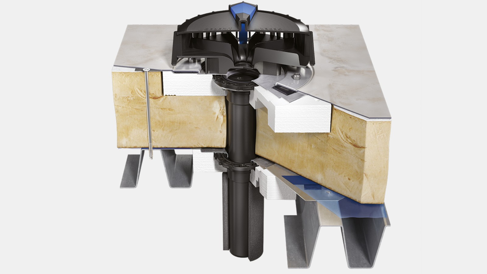 Vtok Geberit Pluvia pro zateplenou střechu s parozábranou a střešní fólií Vtok Geberit Pluvia pro zateplenou střechu s parozábranou a střešní fólií