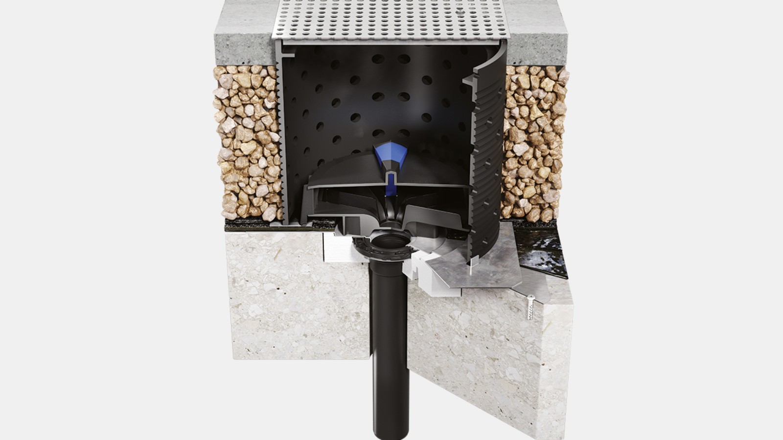 Vtok Geberit Pluvia je nainstalován se sadou pro nesení váhy Vtok Geberit Pluvia je nainstalován se sadou pro nesení váhy