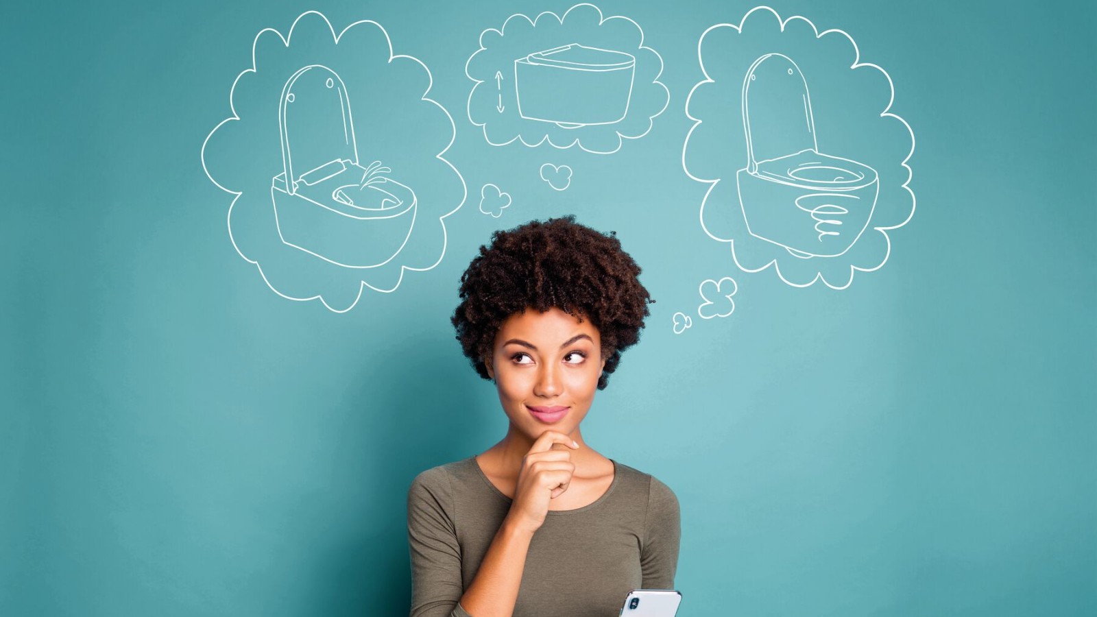 Žena přemýšlí o své vysněné toaletě Žena přemýšlí o své vysněné toaletě