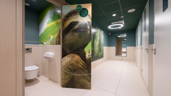 Ve WC kabině je k dispozici stylová keramika Geberit ONE (© Meike Goebel). Ve WC kabině je k dispozici stylová keramika Geberit ONE (© Meike Goebel).