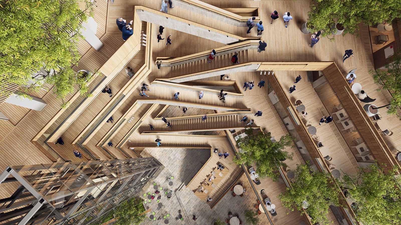 Srdcem nového sídla je atrium, kolem kterého vedou schody a výtahy do vyšších pater. Srdcem nového sídla je atrium, kolem kterého vedou schody a výtahy do vyšších pater.