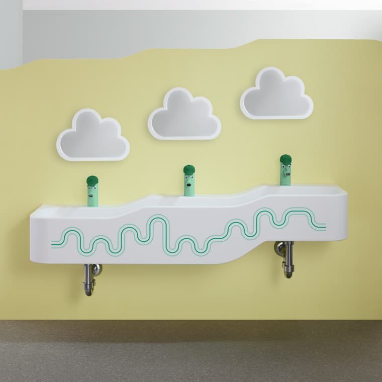 Hrací a mycí plocha Geberit Bambini v barvě lesní zeleně a ve světle zelené Hrací a mycí plocha Geberit Bambini v barvě lesní zeleně a ve světle zelené