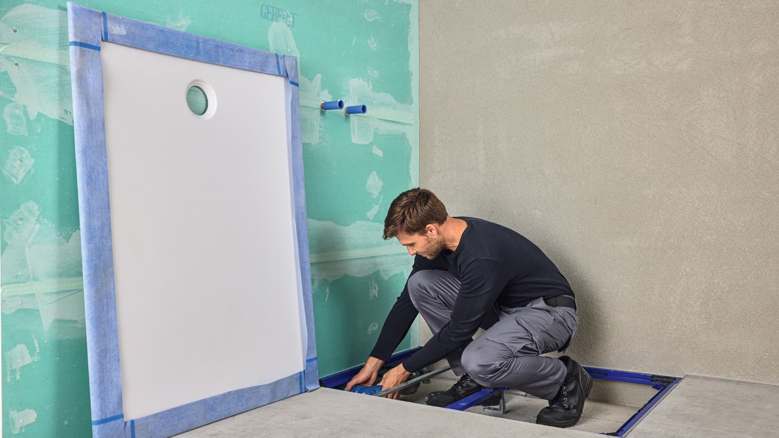 Geberit Duofix pro sprchu a Geberit CleanFloor30 s předem nainstalovanou těsnicí vložkou Geberit Duofix pro sprchu a Geberit CleanFloor30 s předem nainstalovanou těsnicí vložkou