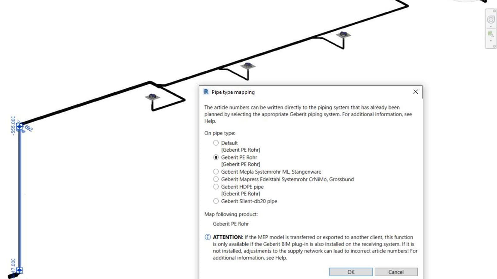 přiřazení katalogového čísla k vybraným potrubím v Geberit BIM plug-in přiřazení katalogového čísla k vybraným potrubím v Geberit BIM plug-in